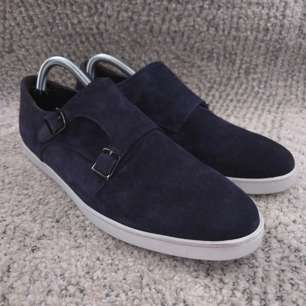 To Boot New York Sneakers Men Size 8.5 Suede Double Monk Strap Navy Blue Buckle